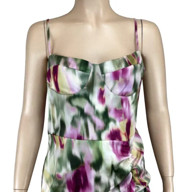 Cider Dress Size Medium Illusion Ruched‎ Midi Satin Floral - Image 6