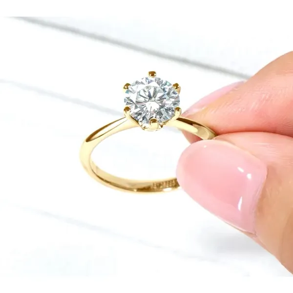 Boutique NEW 2 Ct Solitaire Simulated Diamond 14k Gold Plated S925‎ Engagement Ring - Image 7