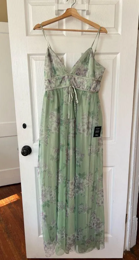 Lulus Delightful Invitation Green Floral Tulle Sleeveless Maxi‎ Dress - Image 3