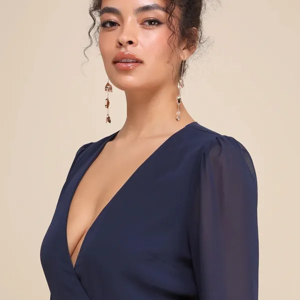 NWOT Lulus My Whole Heart Dark Navy Blue Long Sleeve Wrap Dress Maxi Size 1X - Image 2