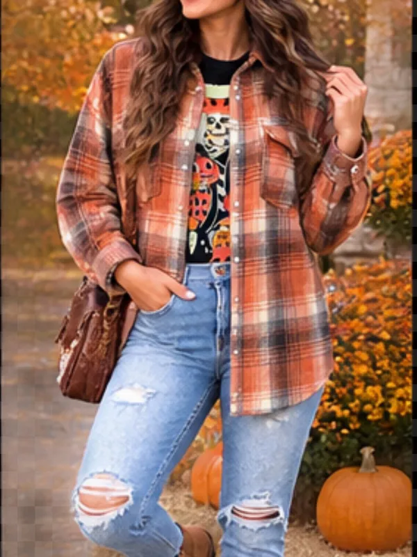 Fantastic Fawn Rust-Orange Plaid Soft Brush Button-Down Shirt / Shacket - Image 5