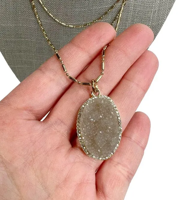Baublebar Oval Druzy Gold Tone Multi Chain Layered Necklace - Image 3