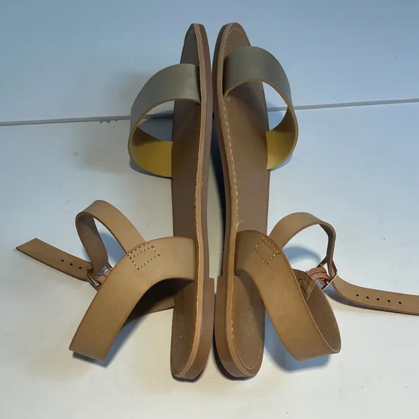 Dream Pairs Hoboo‎ Gold Nude Flat Ankle Strap Sandals 8.5 Metallic Minimalist - Image 9