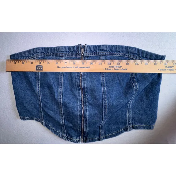 Lone Star Womens Denim Tube Top Medium Wash Zip Front Smocked Back Corset Large - Image 8