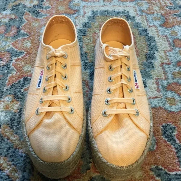 SUPERGA Orange Apricot Peach Linen Platform Rafia Sneakers Shoes EU 38 or US 7.5 - Image 3
