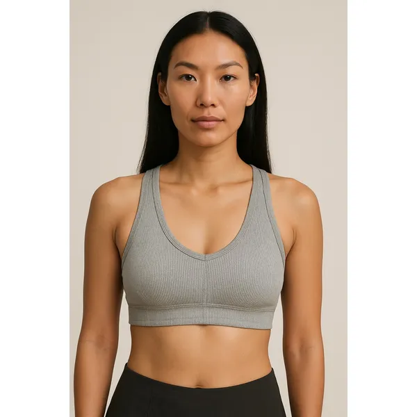 Alo Yoga Gray Rib Knit Sleeveless Cami Camisole Sports Bra Crop Tank Top Size S - Image 2