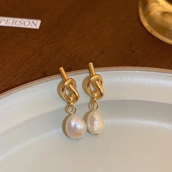 Gold Pearl Spiral Earrings - Image 4