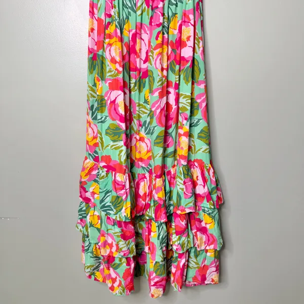 Abel The Label Floral Tiered Strapless Smocked Mimosa Maxi Dress Pink Size Large - Image 5