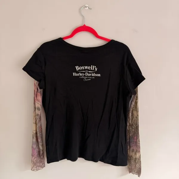 Y2k Black Harley Davidson Sheer Graphic Long Sleeve Top - Image 6