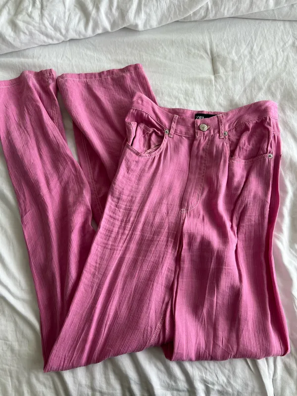 Zara Hot Pink High-Waist Wide Leg Pants - Image 2