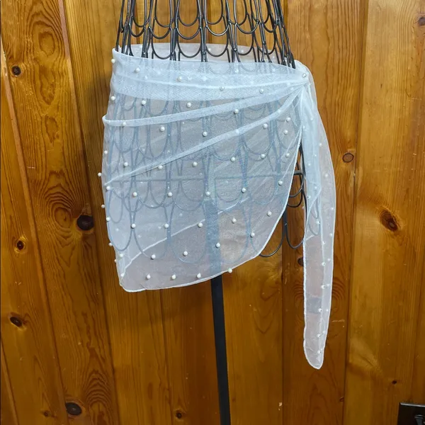 White Sheer Beaded Wrap swim suit cover wedding accessories summer bachelorette - Image 4