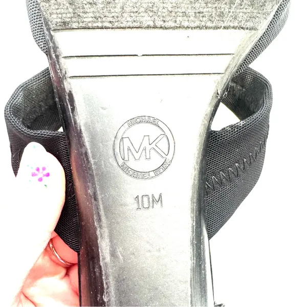 Michael Kors Black Leather Front Zip Kitten Wedge Sandals Size 10 - Image 5