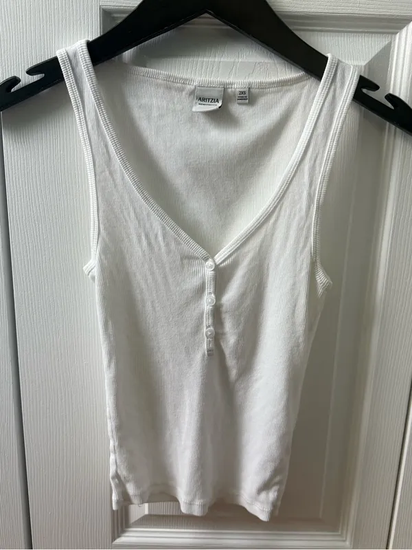 Aritzia Homestretch Rib Henley Tank in White - Image 2