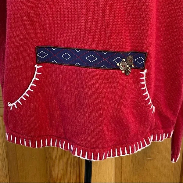 Vintage Breckenridge Grandma 1/4 Zip Turtleneck Fir Tree Sweater Red Size XL - Image 4
