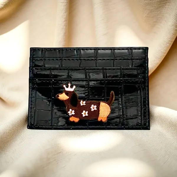 Faux Crocodile Black Embossed Glossy Small Dog Card Holder Wallet - Image 3