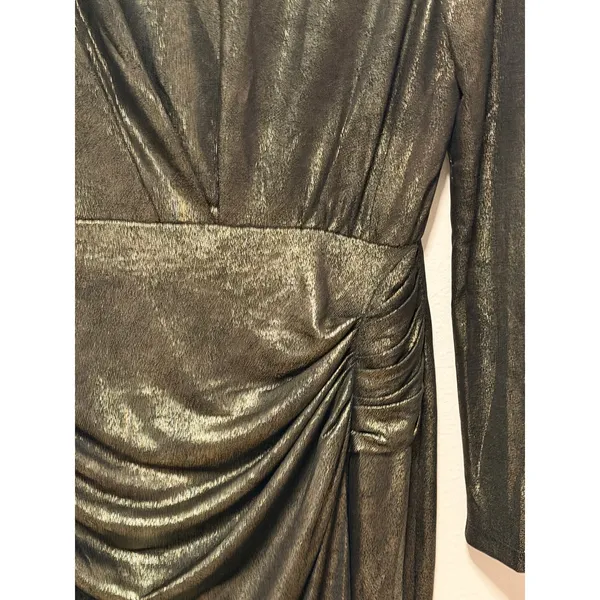 ASTR The Label Mini Dress Sz L Gold Metallic Ruched Long Sleeve Party Glam - Image 8