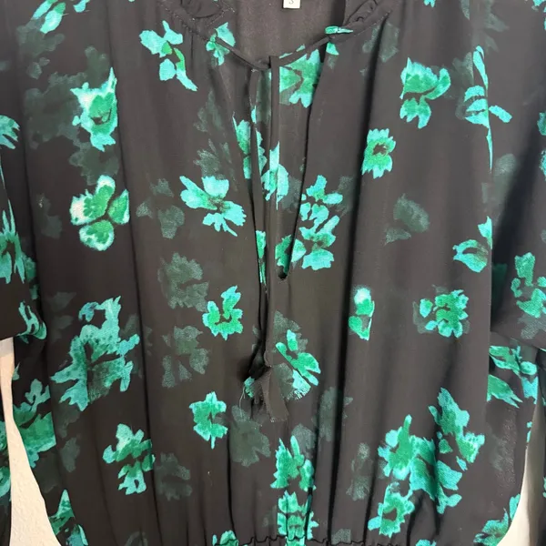 MISA Lolita Black Green Floral Print Long Sleeve V-Neck Ruffled Mini Dress Small - Image 8