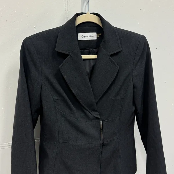Calvin Klein Wool Blend Grey Single Bar Clasp Blazer Jacket‎ Size 2 Career - Image 4