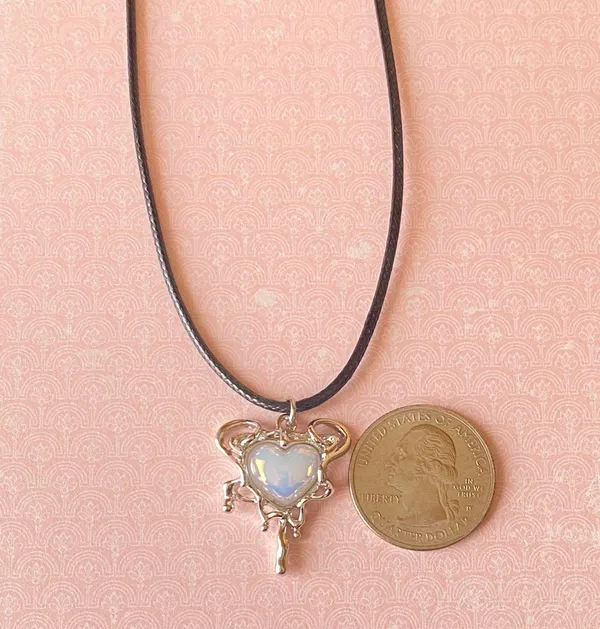Handmade grunge street fairy y2k style heart necklace🌿✨ - Image 8