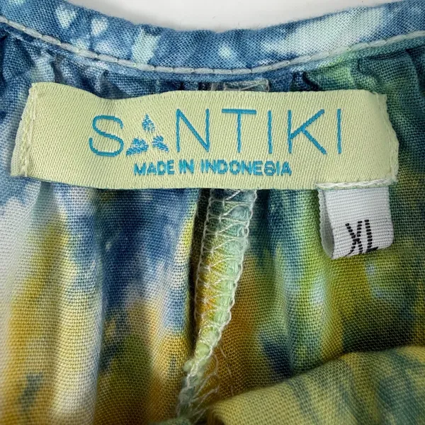 Santiki Womens XL Tie Dye Sunburst Rayon Dress Yellow Blue Green Summer Boho - Image 4