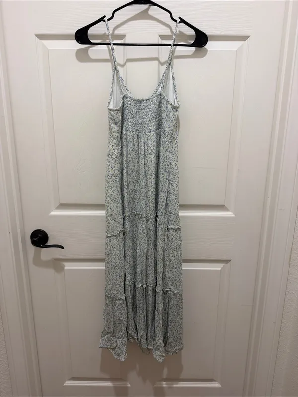 Abercrombie & Fitch Light Blue Floral Tiered Spaghetti Strap Midi Dress XS - Image 5