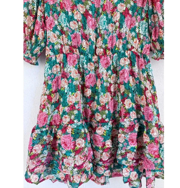 Melloday XL floral puff sleeve dress tiered ruffle cottagecore boho garden - Image 2