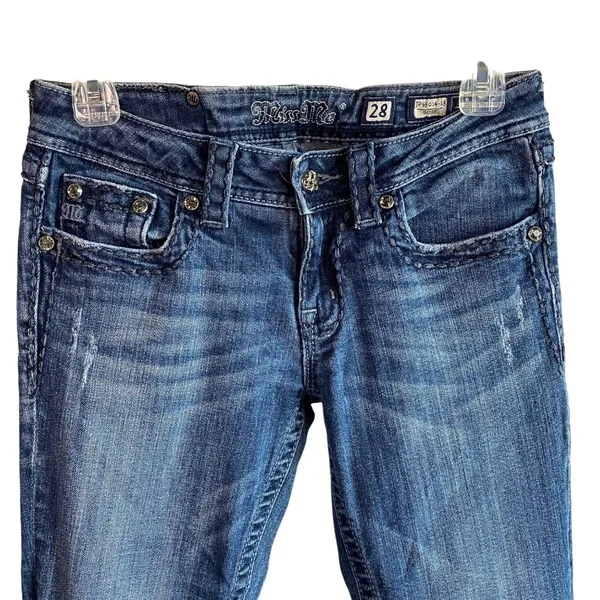Miss Me Jeans Womens Sz 28‎ boot cut denim Embellished stitiching flap Pockets - Image 2