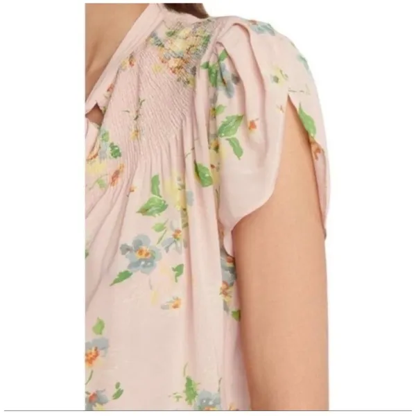 Polo Ralph Lauren Pink Floral‎ Tie Neck Blouse, Womens Large - Image 4