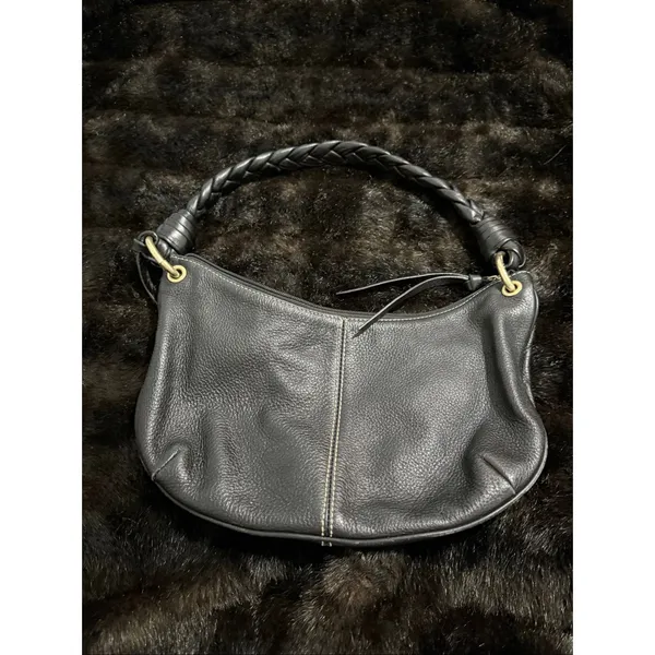 LAUREN RALPH LAUREN Genuine Leather Black Hobo Shoulder Bag with Braided Strap - Image 3