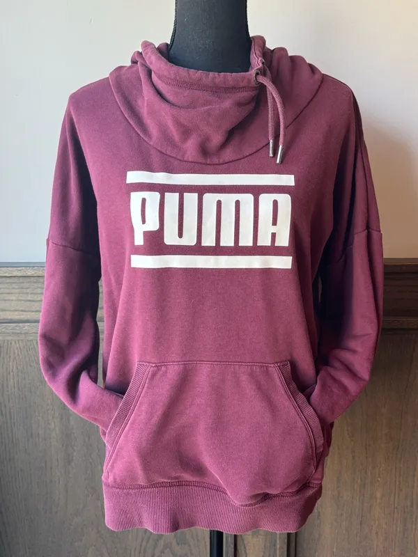 Puma Maroon Pullover Hoodie with White Logo Large - Image 2
