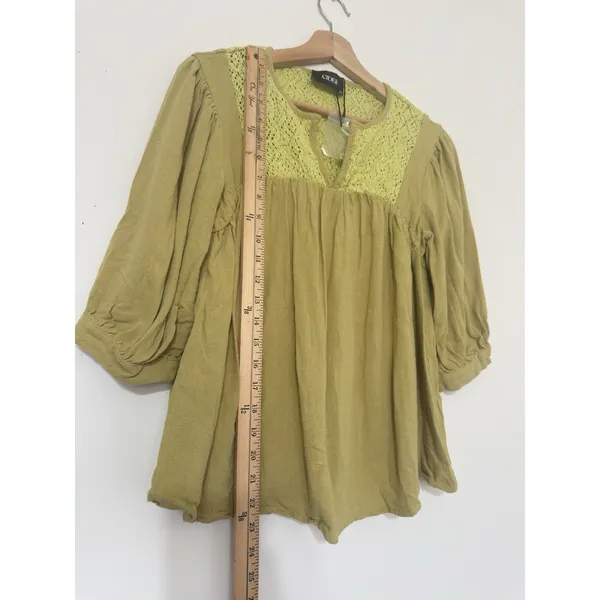 Cider Crochet Peasant Blouse Women’s Size XS Green/Yellow Boho Cottagecore NWOT - Image 10