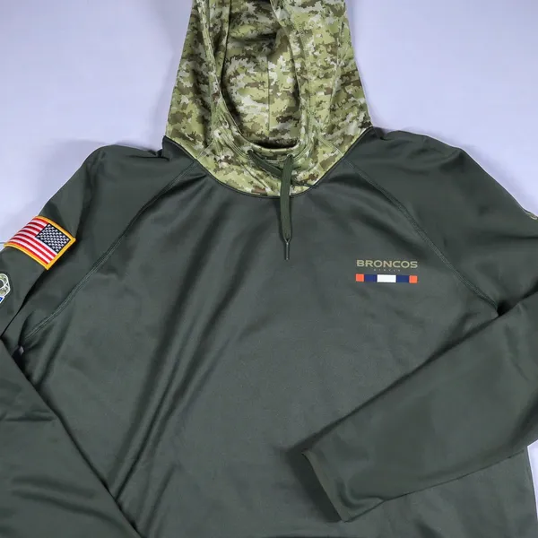 Nike Dri-Fit Denver Broncos Hoodie Women 2XL Green Salute Service Camo NFL 2018 - Image 9