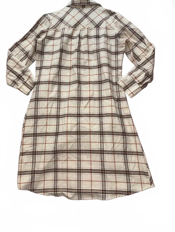 Asymmetrical Hem Plaid Long Sleeve Shirt Dress Tunic Flannel Style - Image 2