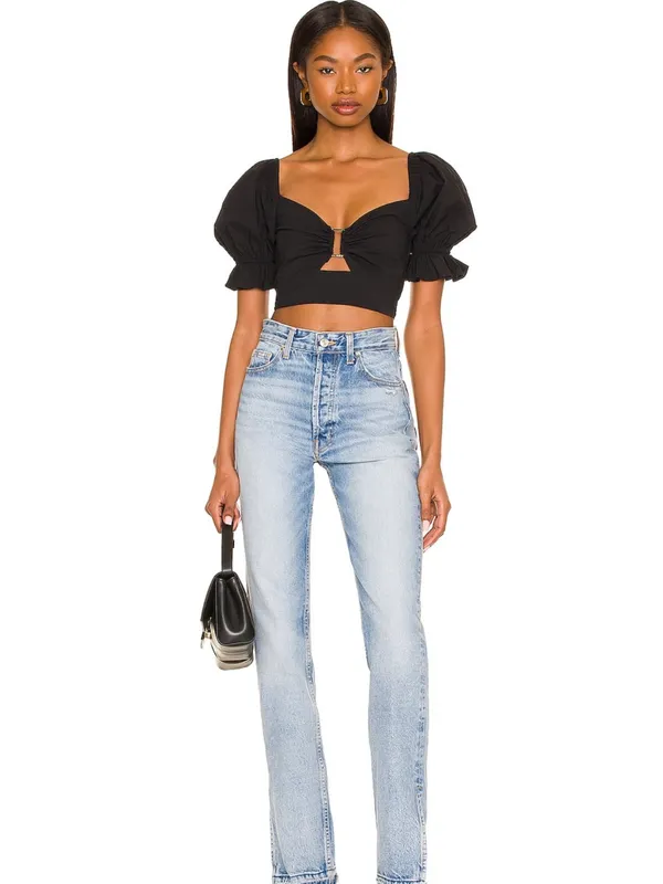 Revolve Elizabeth Puff Sleeve Crop Top in Black - Image 2