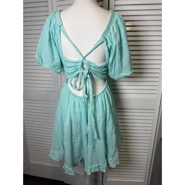 Free People perfect day mini dress Sz M NWT $108 retail Smocked Puff Sleeves - Image 8