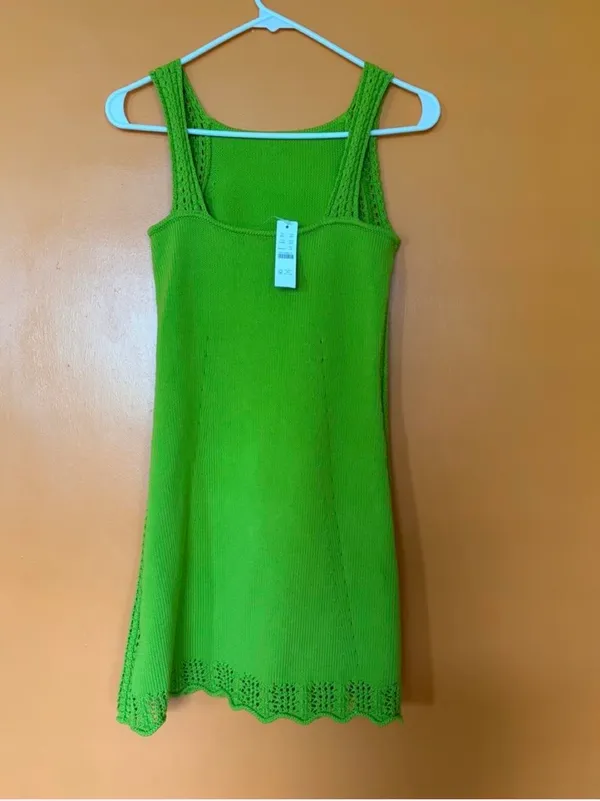 J.Crew cotton crochet-trim mini shift dress in trendy lime green color - Image 5