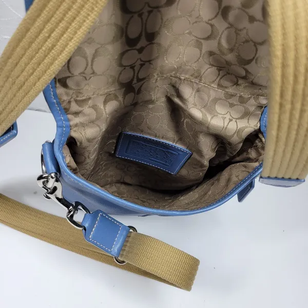 Coach Crossbody Saddle Bag Purse Womens Blue Leather Buckle Flap Soho - Image 13