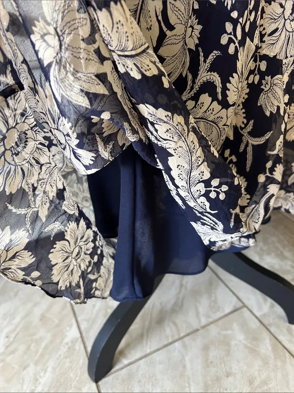 Ralph Lauren Vtg navy beige boho western country floral pull on midi skirt 10 L - Image 9