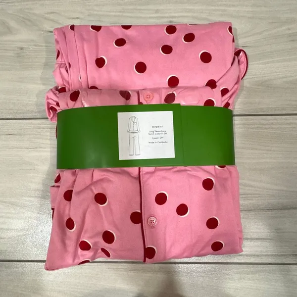 NWT Kate Spade New York Long Sleeve Knit Notch Collar Pajama Set in pink with re - Image 4