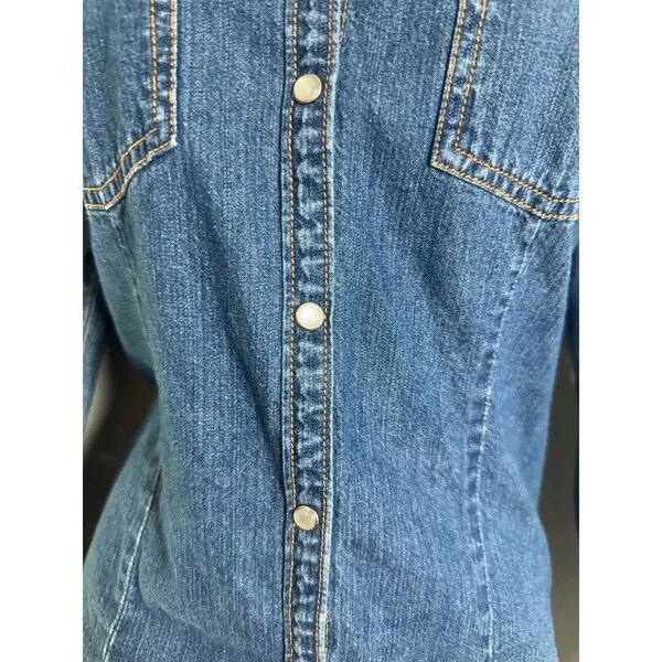 Mountain Lake Womens Medium Blue Denim Western Pearl Snap Long Sleeve Shirt - Image 2