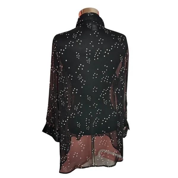 Chelsea & Theodore Semi-Sheer Whimsical Button Down Blouse Star Print Women's M - Image 2