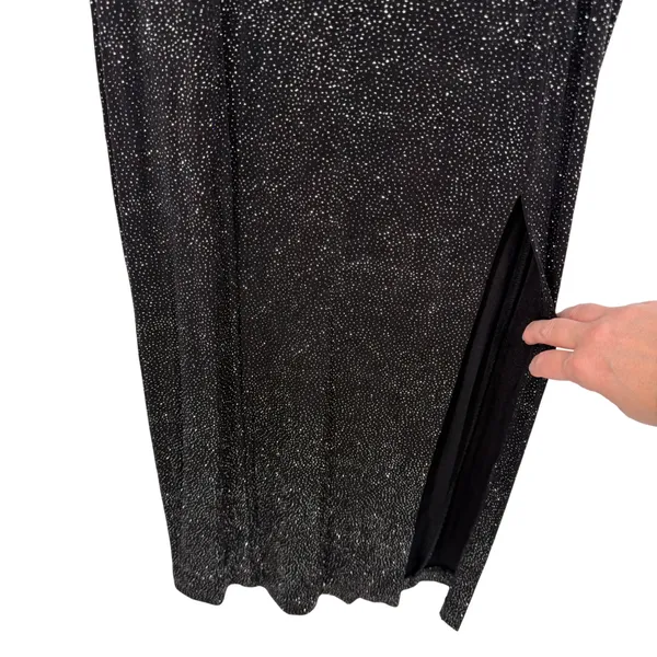 Vintage Night Way Collections Maxi Dress Women 12 Black Silver Glitter Mesh Hoco - Image 4