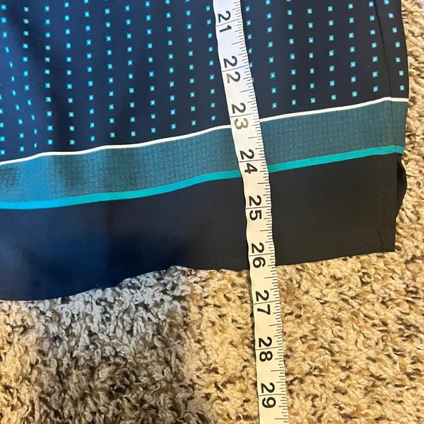 LOFT‎ PETITES Navy Blue Teal Dot Print Long Sleeve Pleated Hem Top - Image 5