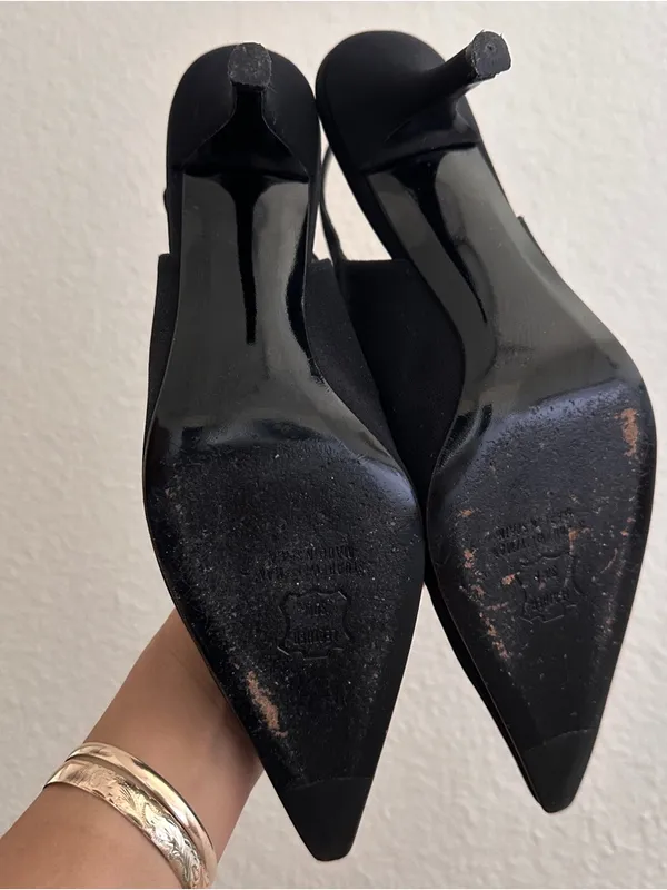 STUART WEITZMAN Vintage Classic Slingback Pointed Toe Kitten Heels Black Sz. 8 - Image 5