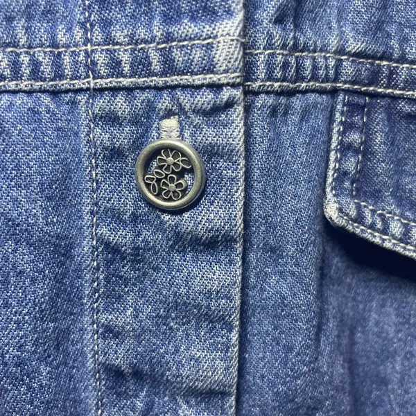 Vintage Bobbie Brooks Blue Denim Short-Sleeve Shirt with Embroidered Collar, S - Image 5
