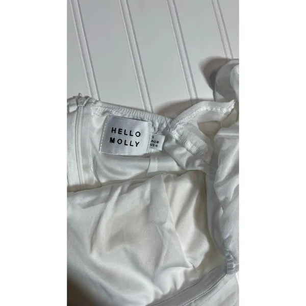 Hello Molly Long Flight Dress White Ruched Mesh Cutout Mini Long Sleeve US 4 S - Image 6