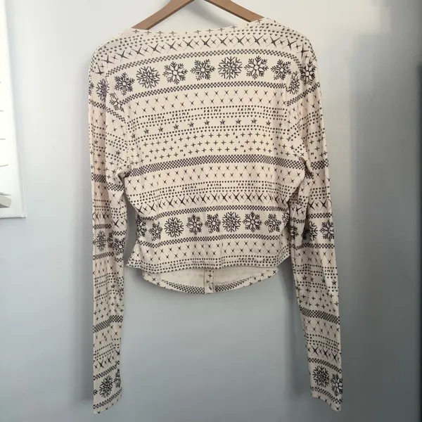 Skims 3X Fair Isle Cream Pointelle Henley Pajama Top Snowflakes Winter Holiday - Image 6