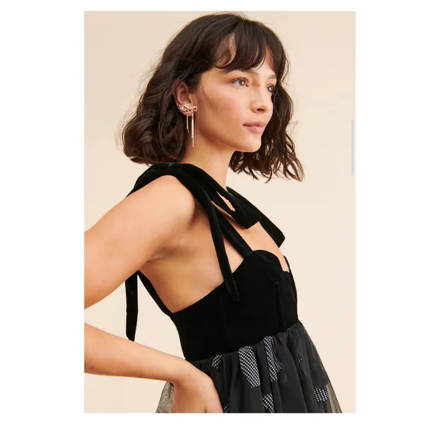 For Love & Lemons Alexandra Mini‎ Little Black Dress Small Velvet Heart Mesh - Image 2