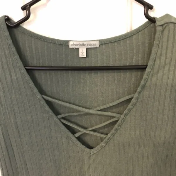 Charlotte Russe Lace Up T Shirt Green Size S - Image 2