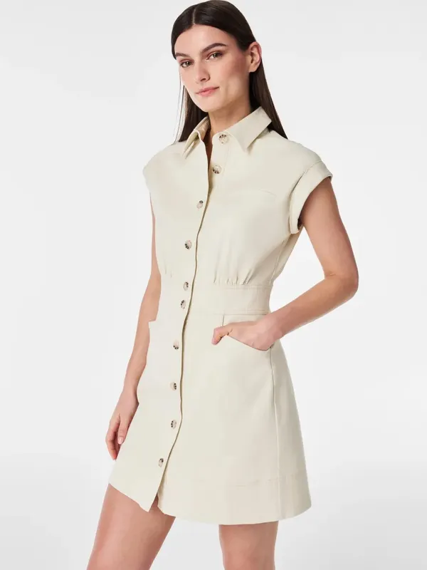 SPANX Stretch Twill‎ Utility Dress Eggshell Button Front Size 1X NEW - Image 12
